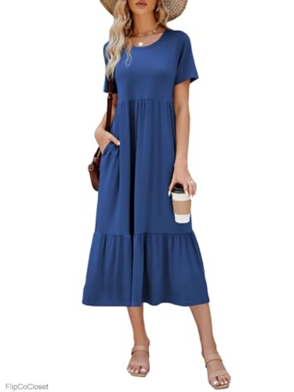 Women's Flowy Maxi Sundress Short Sleeve Tiered Beach Dress with Pockets 2026